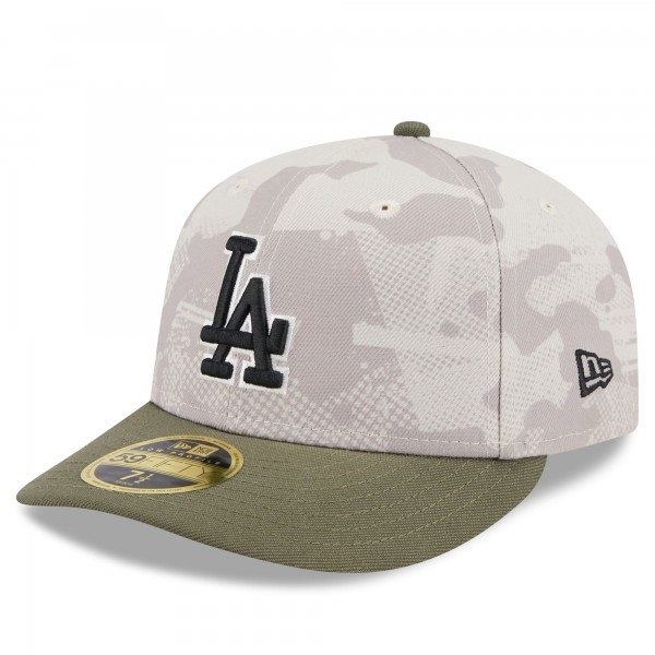 Бейсболка Los Angeles Dodgers New Era Light Beige/Olive 2025 Armed Forces Day Low Profile 59FIFTY