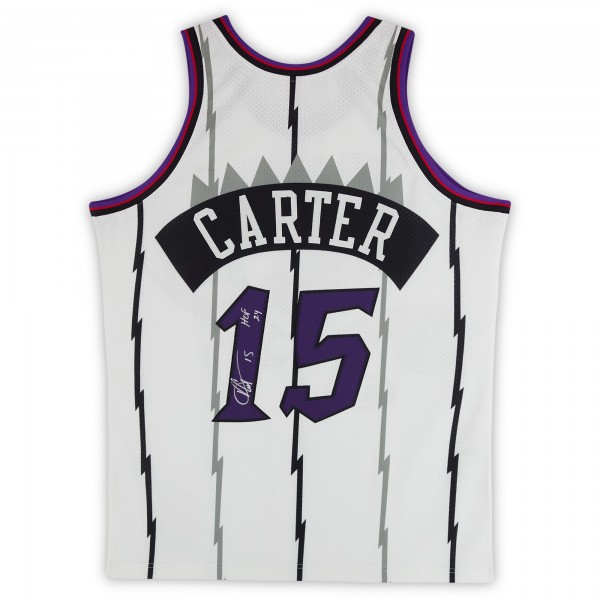 Vince Carter Toronto Raptors Autographed Fanatics Authentic Mitchell & Ness White 1998-99 Authentic Jersey with HOF 24 Inscription