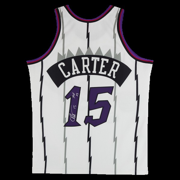 Vince Carter Toronto Raptors Autographed Fanatics Authentic Mitchell & Ness White 1998-99 Authentic Jersey with HOF 24 Inscription