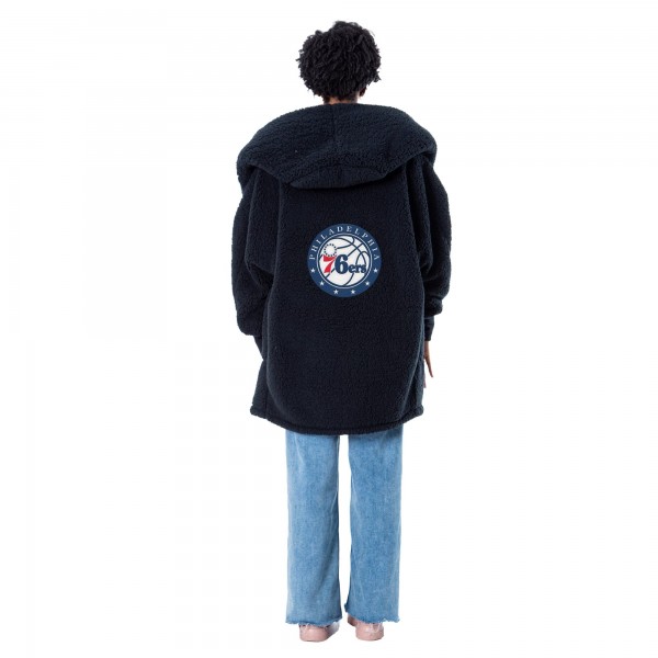 Unisex Philadelphia 76ers The Best Lounger in the World By Jill Martin Black Oversized Open-Front Hoodie Sweater