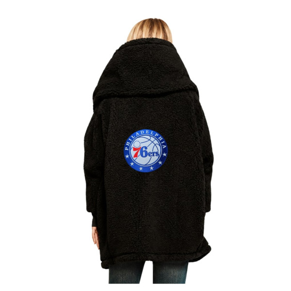 Толстовка Unisex Philadelphia 76ers The Best Lounger in the World By Jill Martin Black Oversized Open-Front Sweater