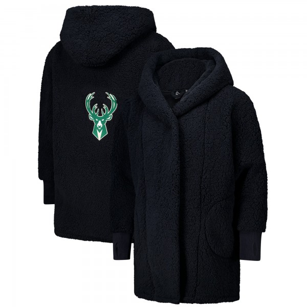 Unisex Milwaukee Bucks The Best Lounger in the World By Jill Martin Black Oversized Open-Front Hoodie Sweater