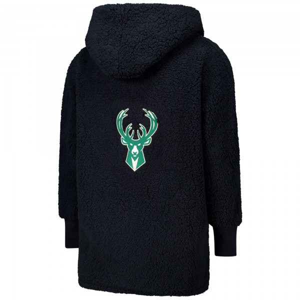 Unisex Milwaukee Bucks The Best Lounger in the World By Jill Martin Black Oversized Open-Front Hoodie Sweater
