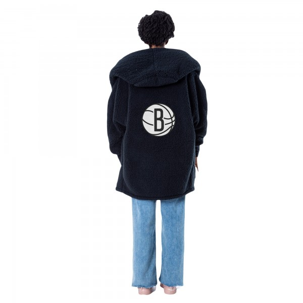 Свитер с капюшоном The Best Lounger in the World By Jill Martin Brooklyn Nets Unisex Black Oversized Open-Front