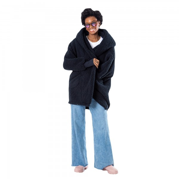 Свитер с капюшоном The Best Lounger in the World By Jill Martin Brooklyn Nets Unisex Black Oversized Open-Front