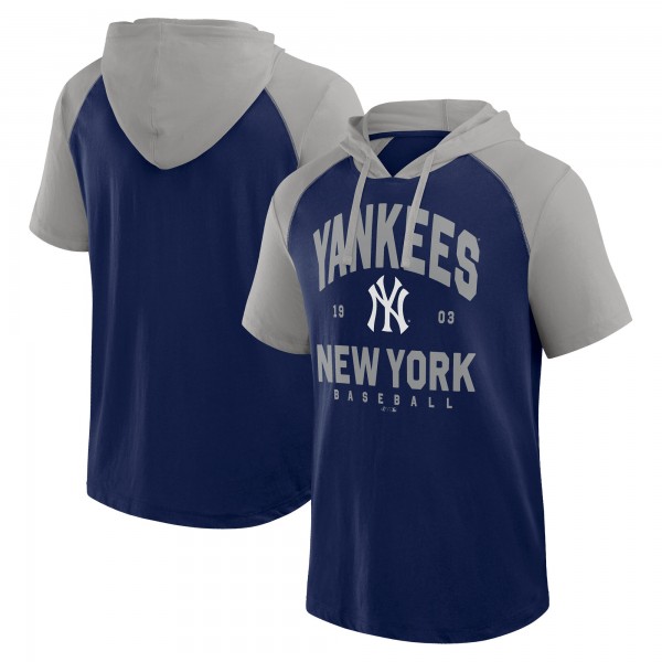 New York Yankees Logo Athletic Navy Prime Raglan Short Sleeve Hoodie T-Shirt