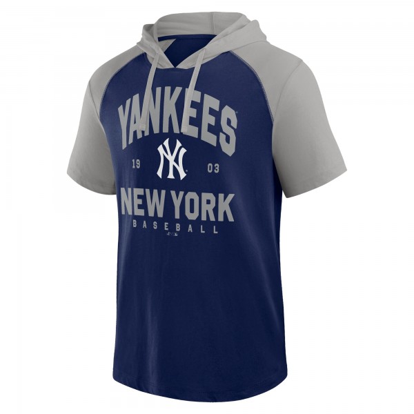 New York Yankees Logo Athletic Navy Prime Raglan Short Sleeve Hoodie T-Shirt