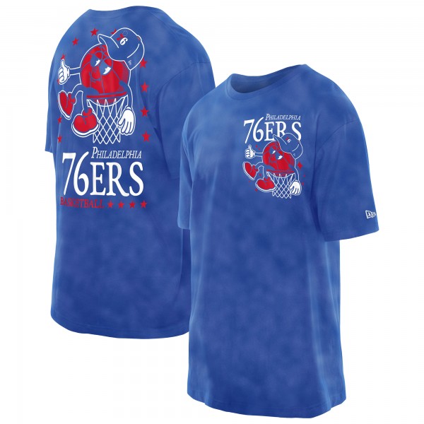 Philadelphia 76ers New Era Royal Old School Sport Enzyme Wash Oversized T-Shirt