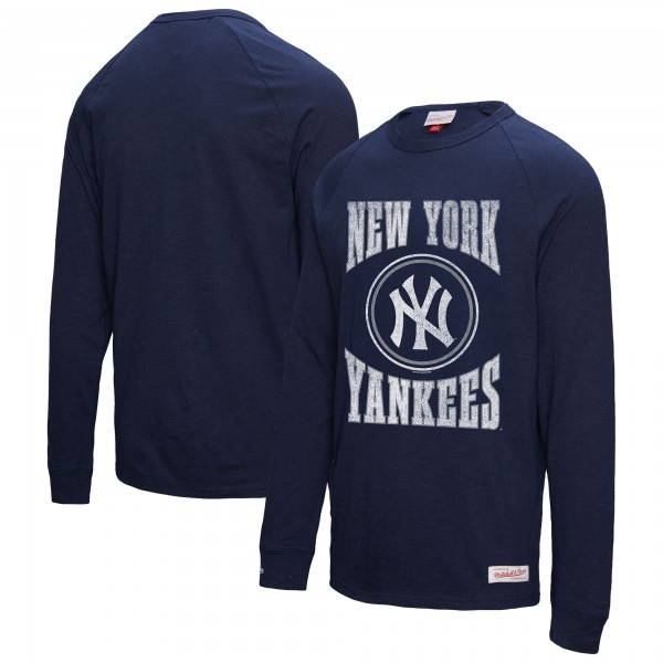 New York Yankees Mitchell & Ness Navy Arched Logo Slub Long Sleeve T-Shirt