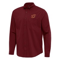 Cleveland Cavaliers Antigua Burgundy Flight Woven Tri-Blend Long Sleeve Button-Down Shirt