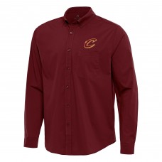 Cleveland Cavaliers Antigua Burgundy Flight Woven Tri-Blend Long Sleeve Button-Down Shirt