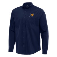Indiana Pacers Antigua Navy Flight Woven Tri-Blend Long Sleeve Button-Down Shirt