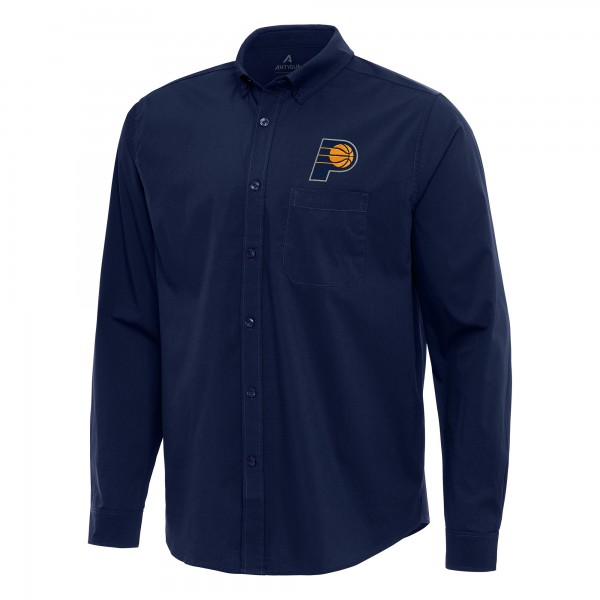 Indiana Pacers Antigua Navy Flight Woven Tri-Blend Long Sleeve Button-Down Shirt