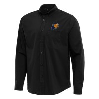 Indiana Pacers Antigua Black Flight Woven Tri-Blend Long Sleeve Button-Down Shirt