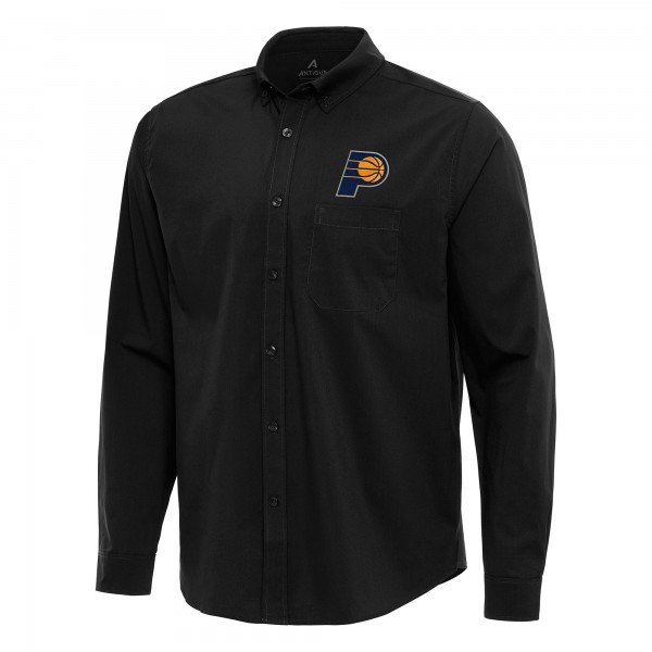 Indiana Pacers Antigua Black Flight Woven Tri-Blend Long Sleeve Button-Down Shirt