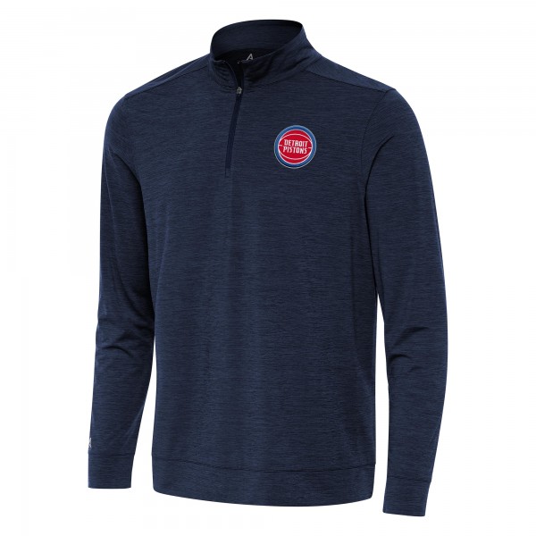 Detroit Pistons Antigua Heather Navy Bright Quarter-Zip Top
