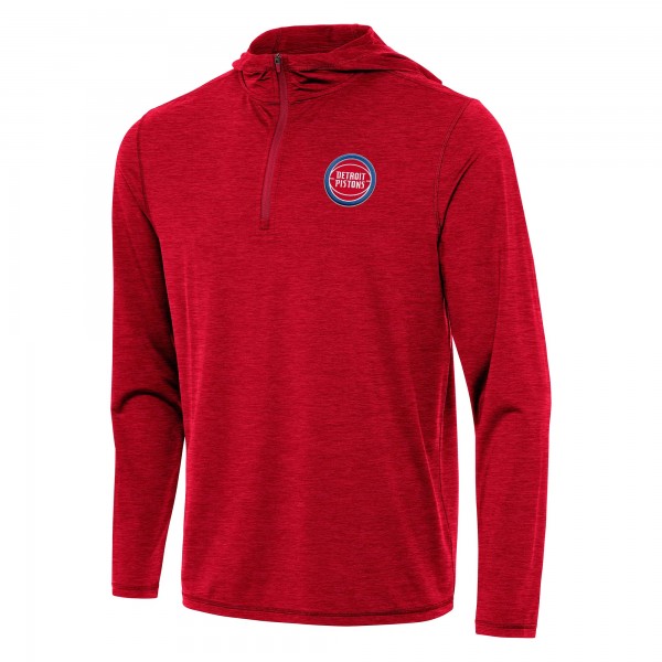 Detroit Pistons Antigua Heather Red Tidy Quarter-Zip Hoodie