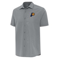 Indiana Pacers Antigua Gray Activate Woven Short Sleeve Button-Up Shirt