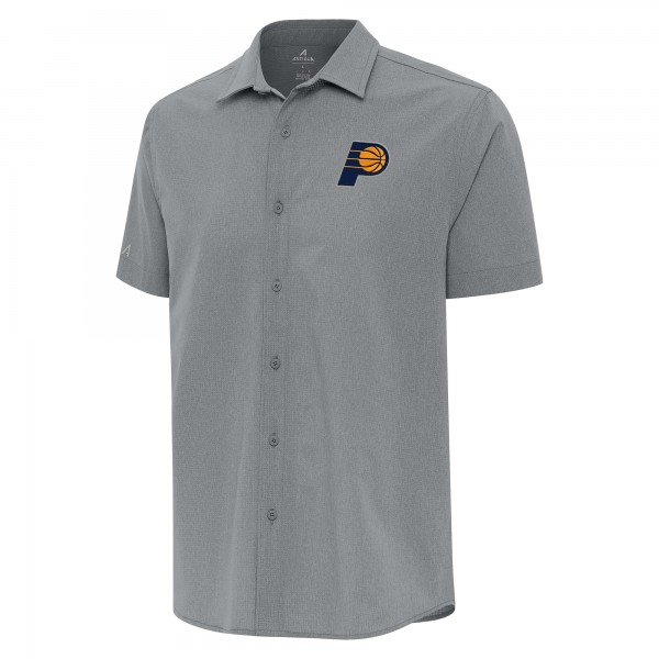 Indiana Pacers Antigua Gray Activate Woven Short Sleeve Button-Up Shirt