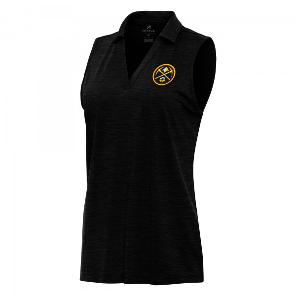 WoDenver Nuggets Antigua Heather Black Layout Sleeveless V-Neck Polo