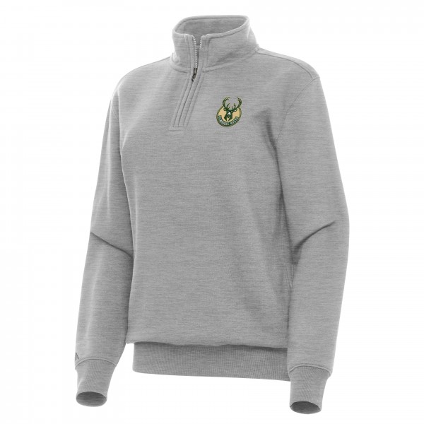 Женская Milwaukee Bucks Antigua Heather Gray Victory Quarter-Zip Sweatshirt