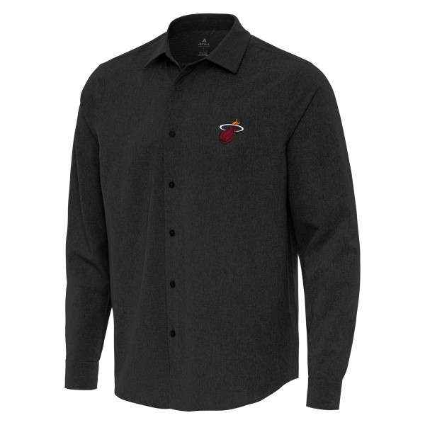 Miami Heat Antigua Black Exposure Woven Long Sleeve Button-Up Shirt