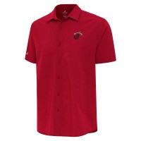 Miami Heat Antigua Red Activate Woven Short Sleeve Button-Up Shirt