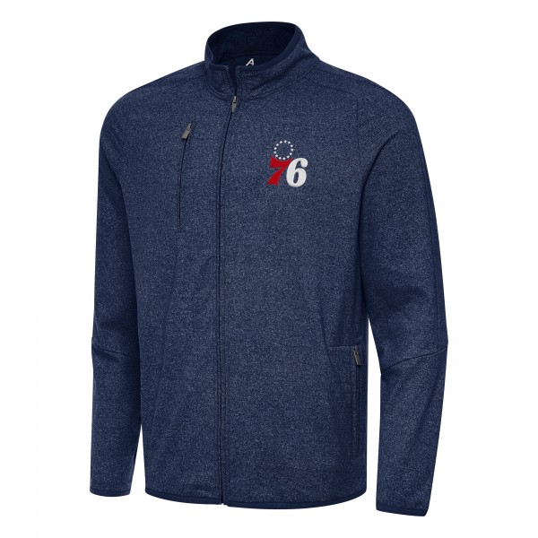 Philadelphia 76ers Antigua Heather Navy Hold-Up Full-Zip Tri-Blend Jacket