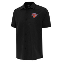 New York Knicks Antigua Black Activate Woven Short Sleeve Button-Up Shirt