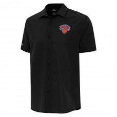 New York Knicks Antigua Black Activate Woven Short Sleeve Button-Up Shirt