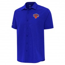 New York Knicks Antigua Blue Activate Woven Short Sleeve Button-Up Shirt