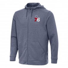 Philadelphia 76ers Antigua Heather Navy Effortless Full-Zip Hoodie Jacket