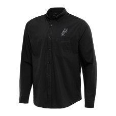 San Antonio Spurs Antigua Black Flight Woven Tri-Blend Long Sleeve Button-Down Shirt