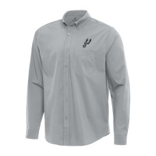 San Antonio Spurs Antigua Gray Flight Woven Tri-Blend Long Sleeve Button-Down Shirt