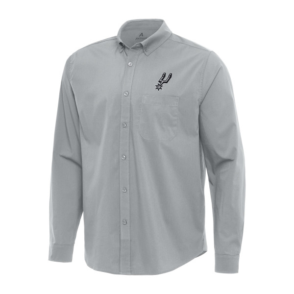 San Antonio Spurs Antigua Gray Flight Woven Tri-Blend Long Sleeve Button-Down Shirt