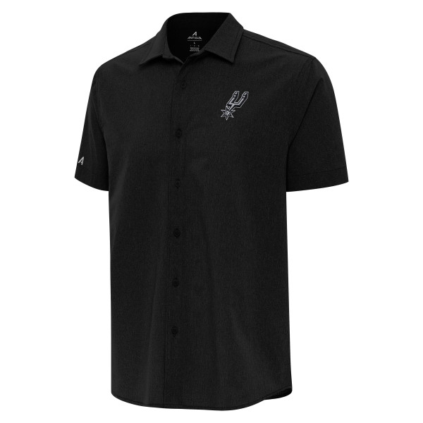 San Antonio Spurs Antigua Black Activate Woven Short Sleeve Button-Up Shirt