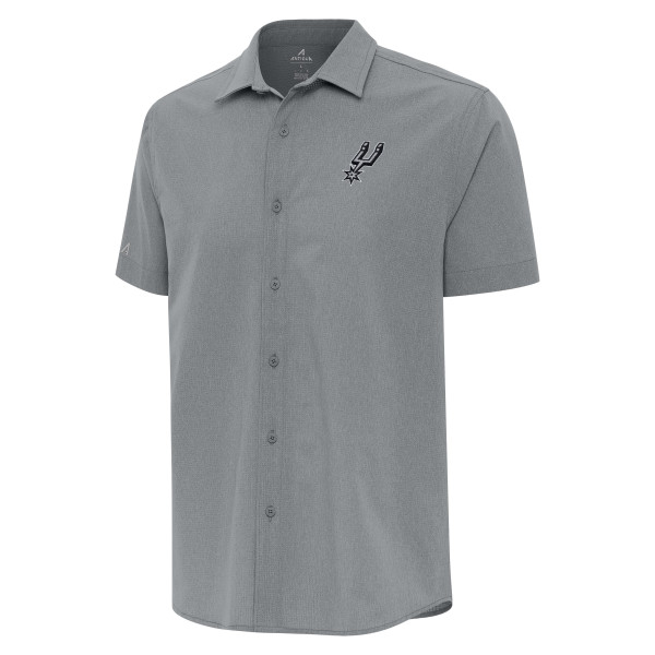 San Antonio Spurs Antigua Gray Activate Woven Short Sleeve Button-Up Shirt