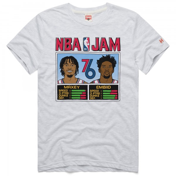 Футболка Joel Embiid & Tyrese Maxey Philadelphia 76ers Homage Unisex 2024/25 City Edition NBA Jam Tri-Blend - Ash