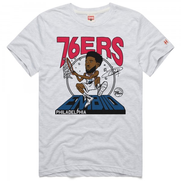 Футболка Joel Embiid Philadelphia 76ers Homage Unisex 2024/25 City Edition Caricature Tri-Blend - Ash