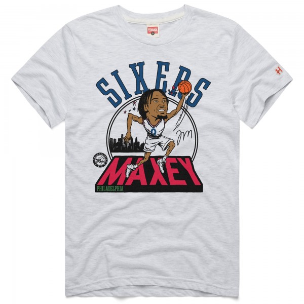 Футболка Tyrese Maxey Philadelphia 76ers Homage Unisex 2024/25 City Edition Caricature Tri-Blend - Ash