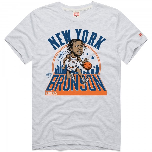 Футболка Jalen Brunson New York Knicks Homage Unisex 2024/25 City Edition Caricature Tri-Blend - Ash