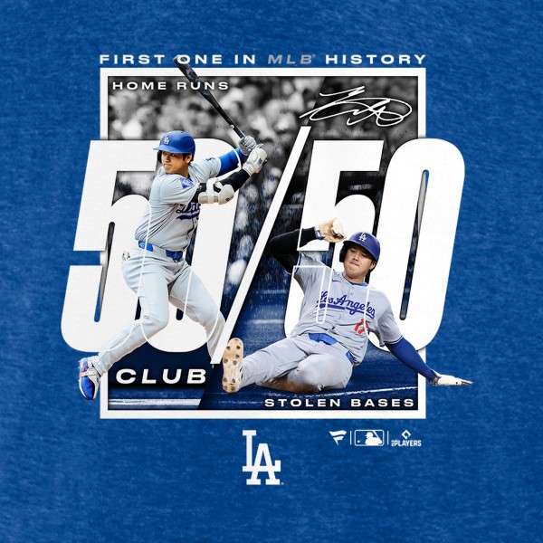Los Angeles Dodgers Shohei Ohtani Fanatics Heather Royal 50/50 Club T-Shirt