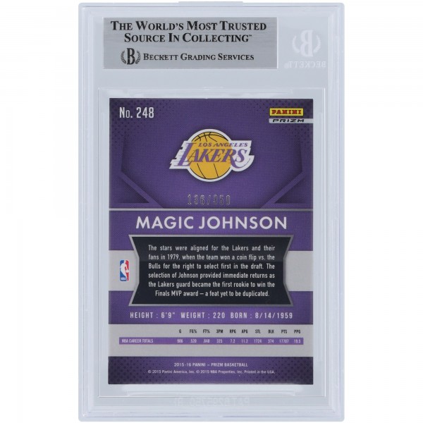 Magic Johnson Los Angeles Lakers Autographed 2015-16 Panini Prizm Ruby Wave Prizm #248 Beckett Fanatics Witnessed Authenticated Card