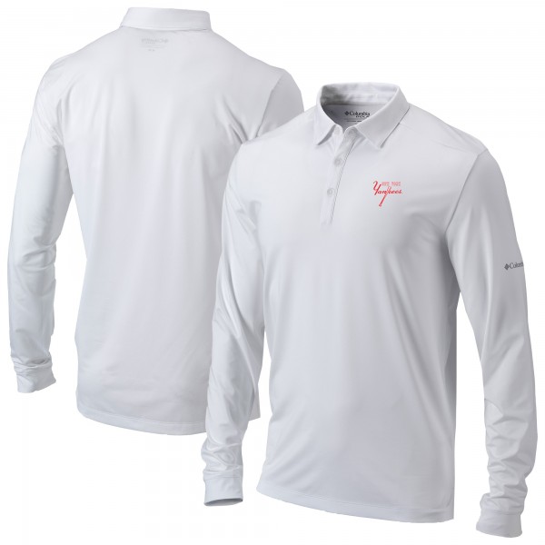 New York Yankees Columbia White Omni-Wick Pin High Long Sleeve Polo