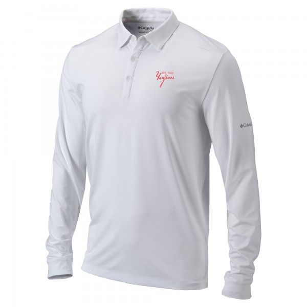 New York Yankees Columbia White Omni-Wick Pin High Long Sleeve Polo