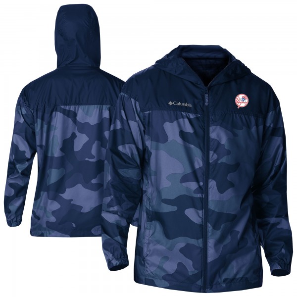 New York Yankees Columbia Navy Camo Flash Challenger Full-Zip Windbreaker Jacket