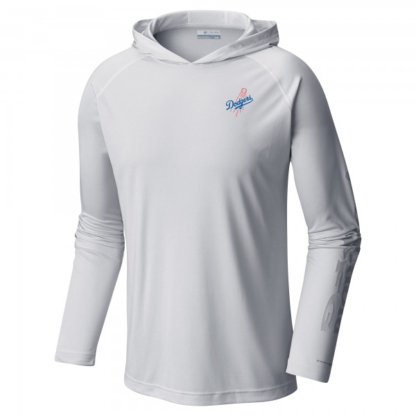 Los Angeles Dodgers Columbia White Omni-Wick Terminal Tackle Raglan Long Sleeve Hoodie T-Shirt