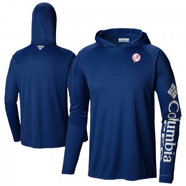 New York Yankees Columbia Navy Omni-Wick Terminal Tackle Raglan Long Sleeve Hoodie T-Shirt
