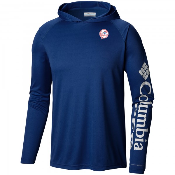 New York Yankees Columbia Navy Omni-Wick Terminal Tackle Raglan Long Sleeve Hoodie T-Shirt