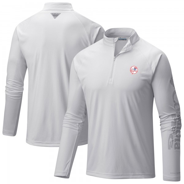 New York Yankees Columbia White Terminal Tackle Raglan Omni-Shade Quarter-Zip Pullover Top